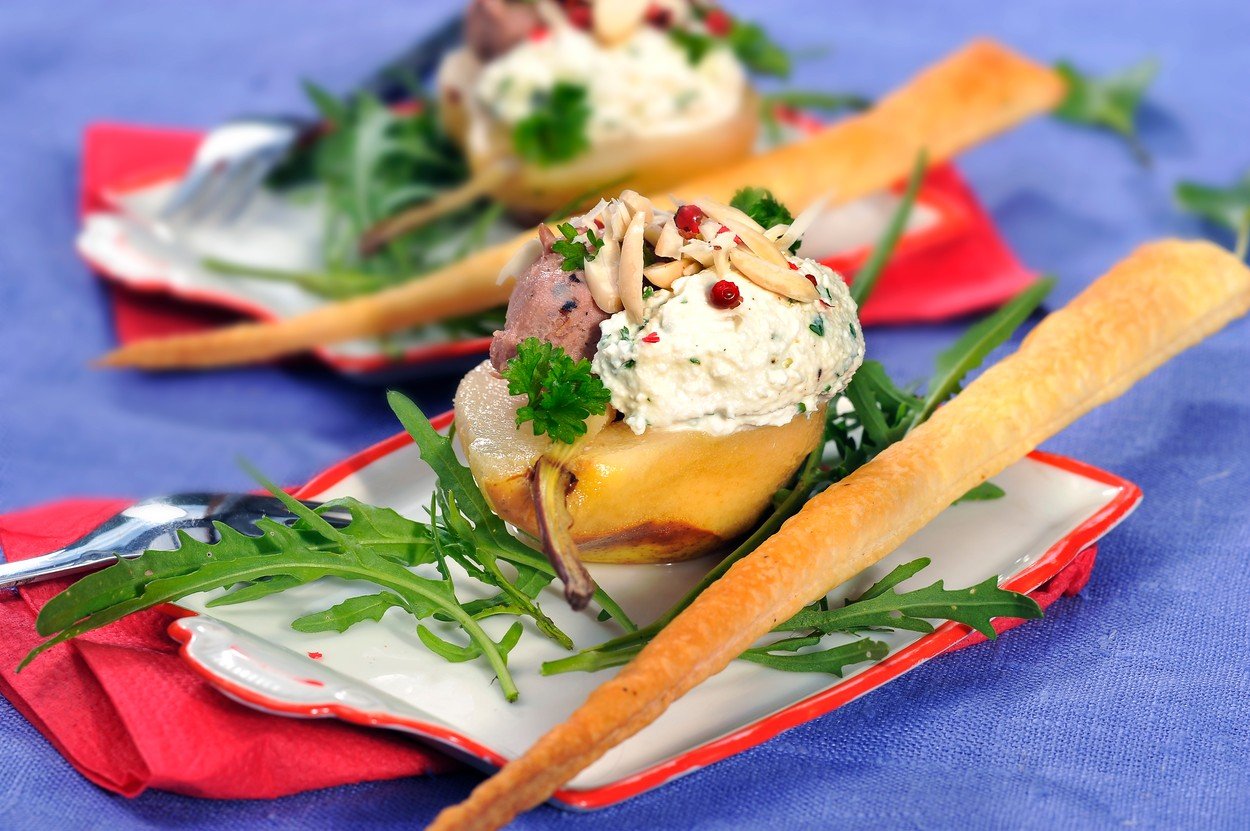 Pears Stuffed with Cheese and Pate