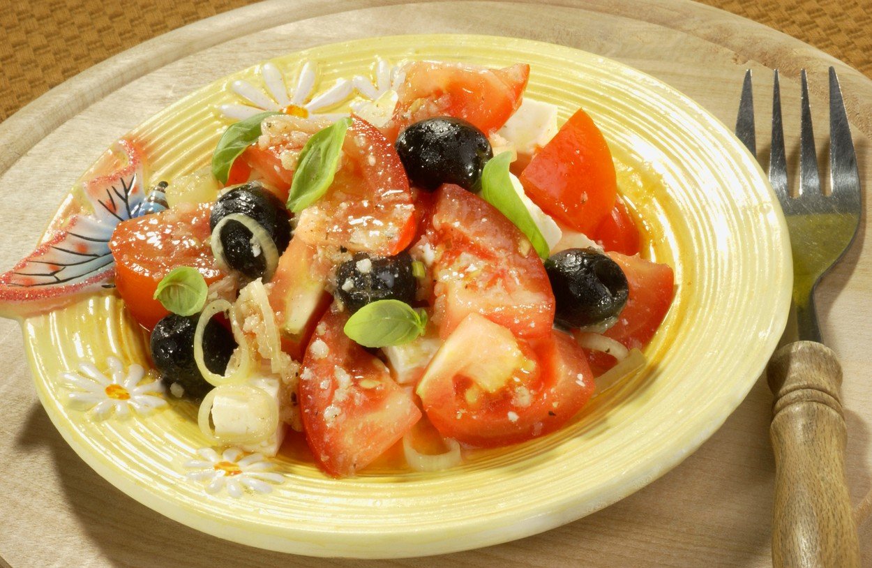 Tomato Salad with Cheese and Olives