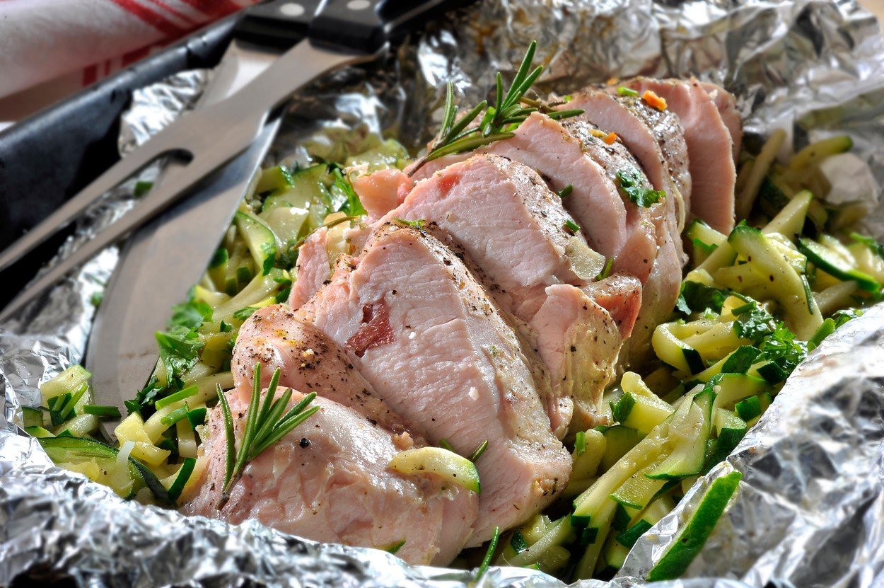 Turkey meat with vegetables in foil