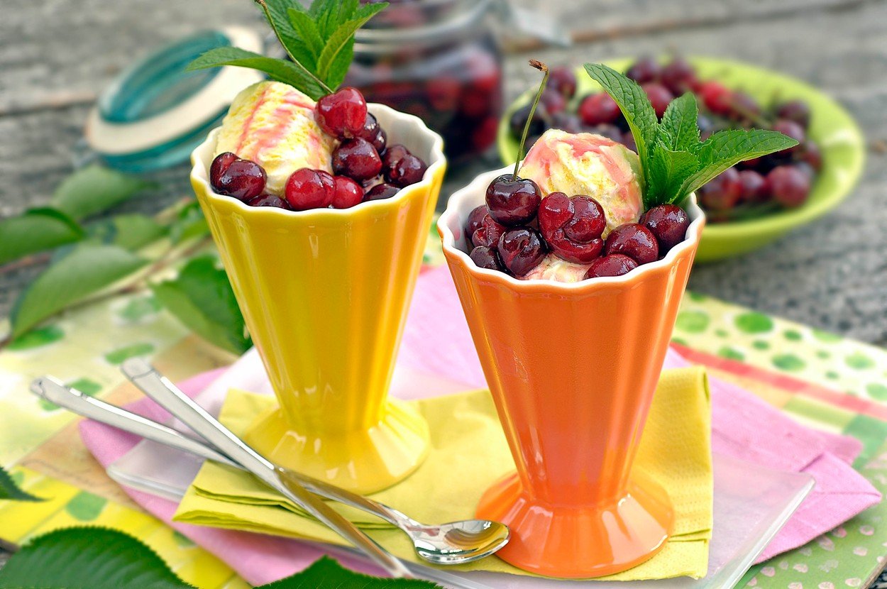 Marinated Sour Cherries with Ice-Cream