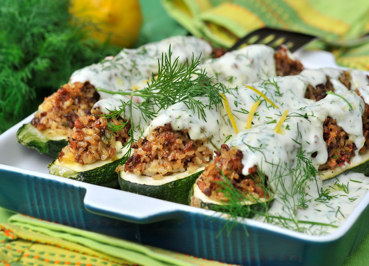 Stuffed Courgettes with Dill Sauce