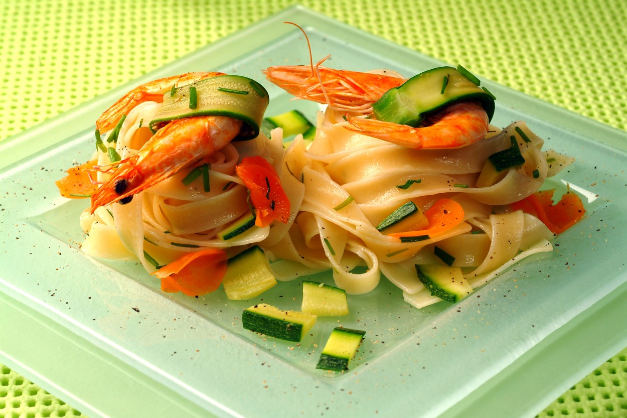 Tagliatelle with Shrimps and Courgette