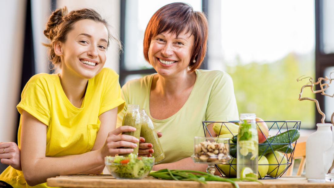Young,And,Older,Women,Sitting,With,Healthy,Food,And,Fresh